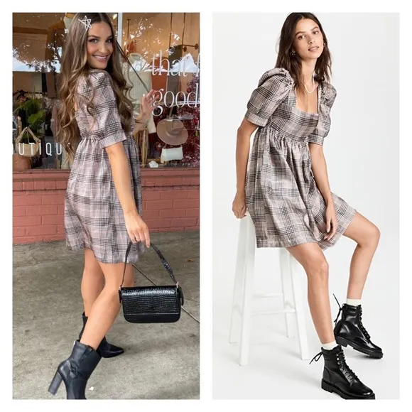 NWT En Saison Plaid Organza Babydoll Mini Dress XS - Image 2