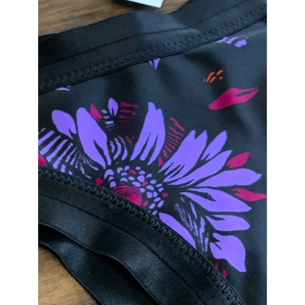 VOLCOM Swimsuit Bikini Bottoms Cheeky Mesh Hipster Black Bright Colors NWT XS - Image 3