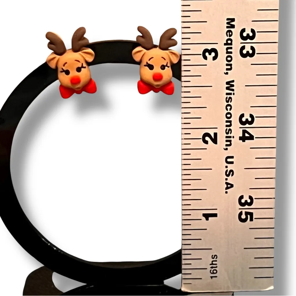 Rudolph reindeer Earrings Christmas Holiday Gift Earrings Hypoallergenic Plastic Brown - Image 3