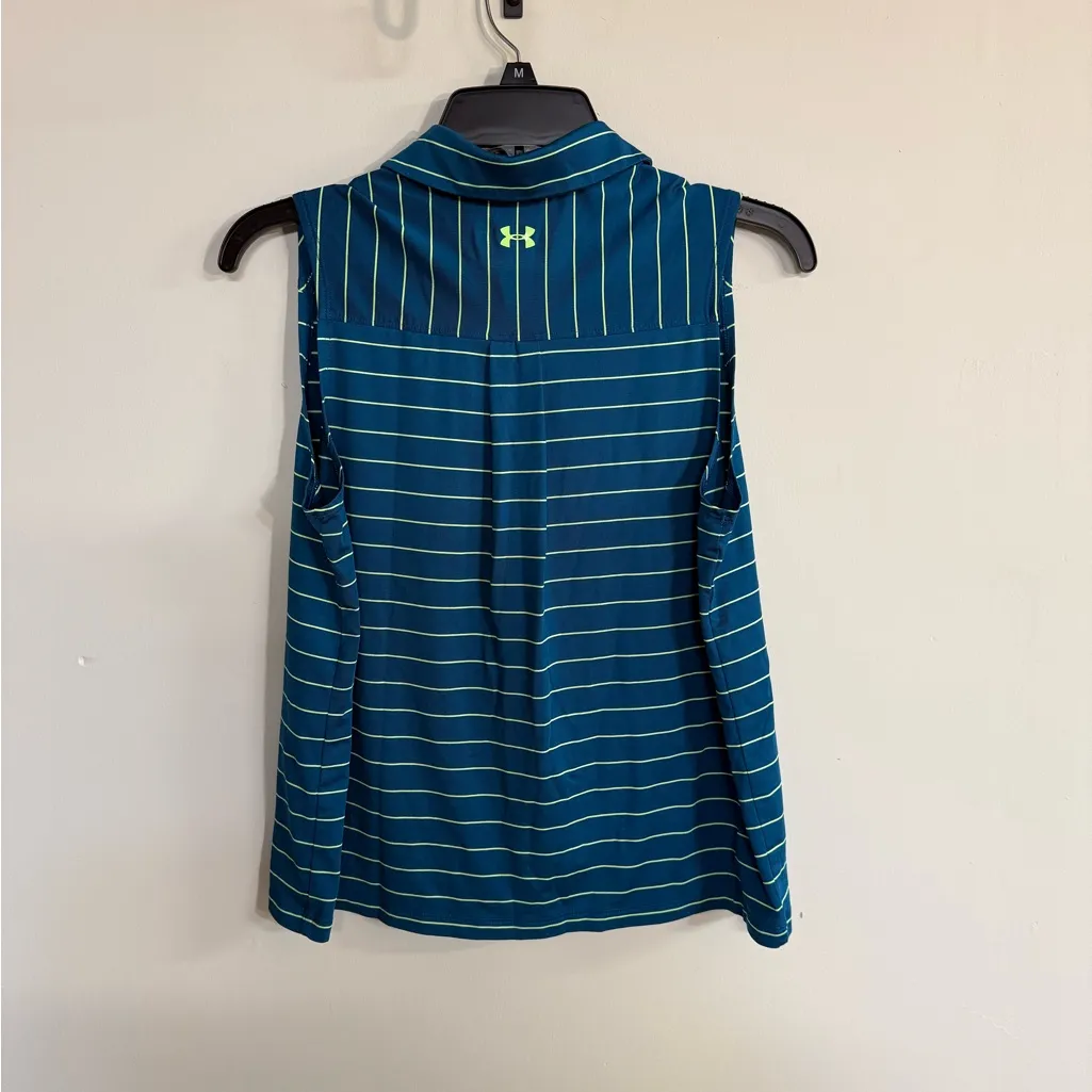 Under Armour  Women’s Blue Striped Sleeveless Golf Polo - Size Medium - Image 2