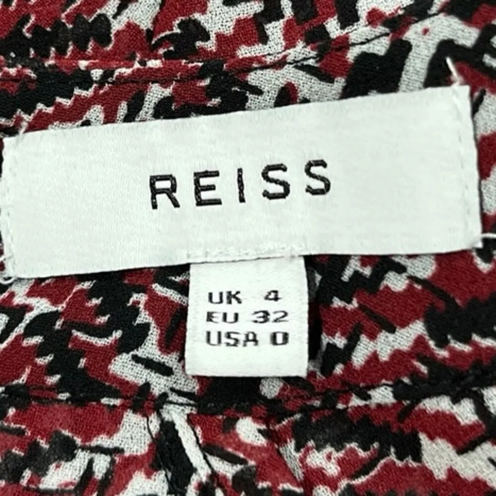 Reiss Red Multicolor Ruffle Bell Long Sleeve Mock Neck Printed Blouse Top Size 0 - Image 4