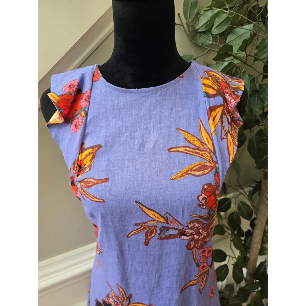 Free People Tunic Top Womens Small Blue Floral Cap Sleeve Drop Waist Crew Neck - Image 10