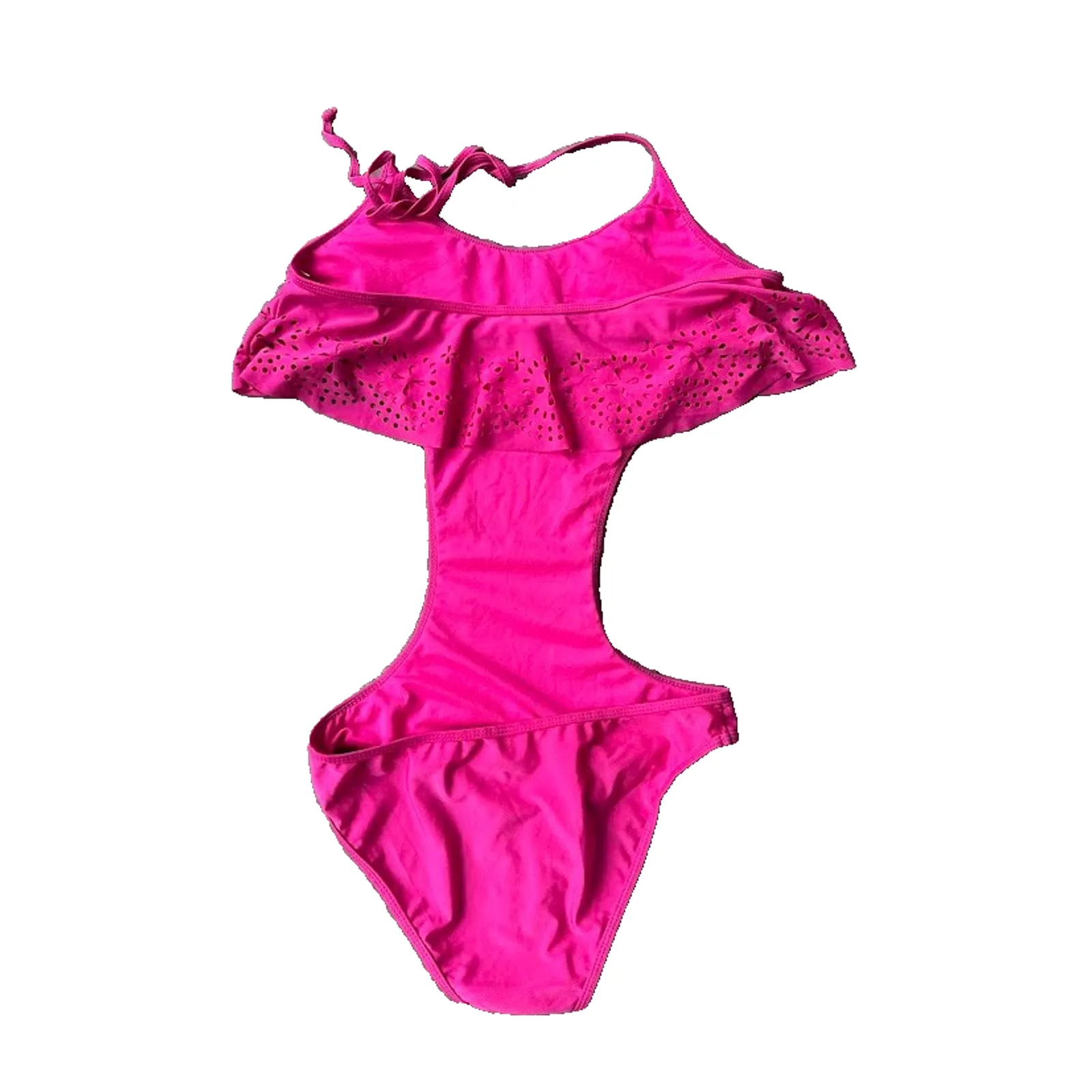 YMI Pink One Piece Swimsuit Womens L Ruffle Backless Tie Halter Sexy Swim Beach - Image 3