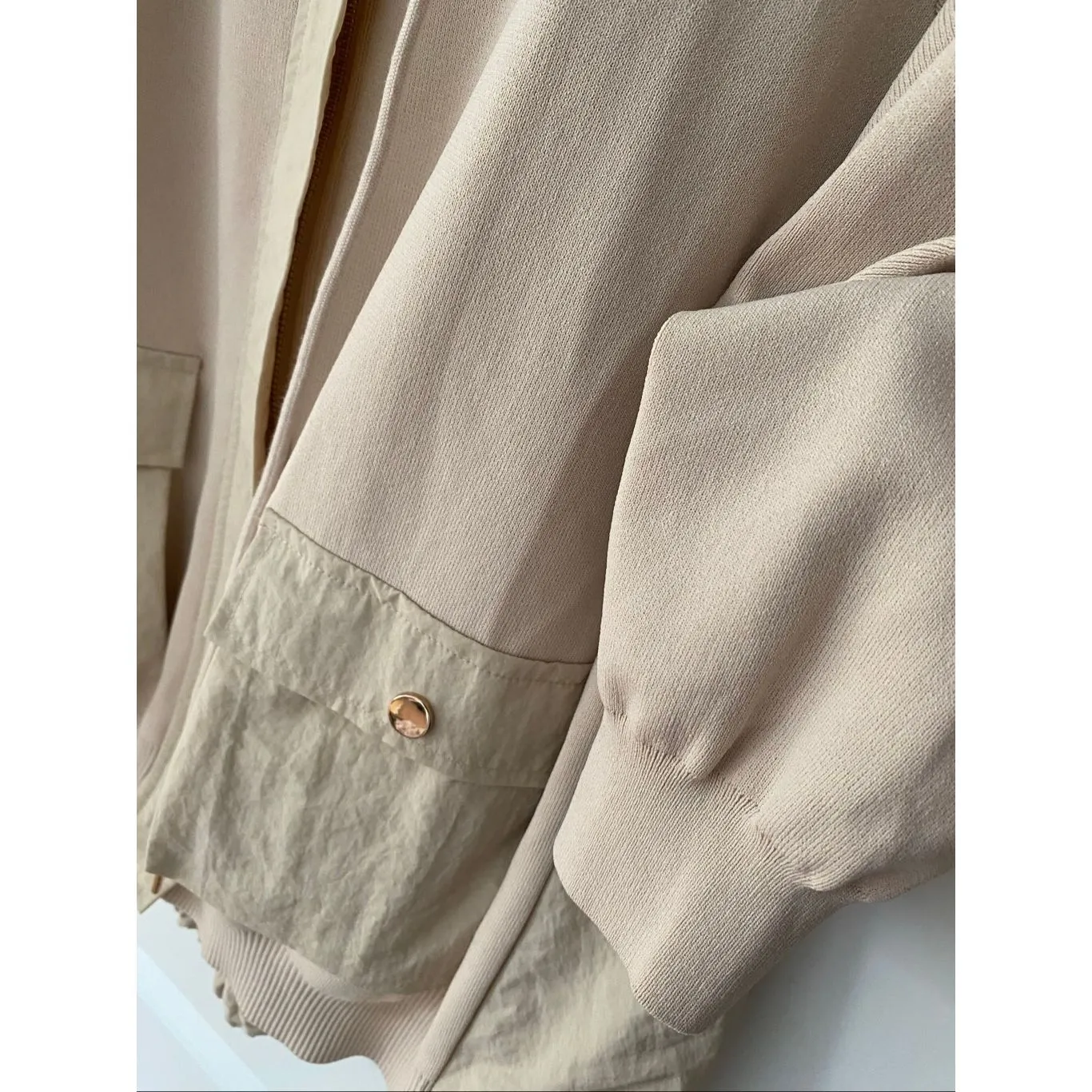 Elliott Lauren Cream Hooded Full Zip Knit Sleeve Jacket NWT Sz XL - Image 6