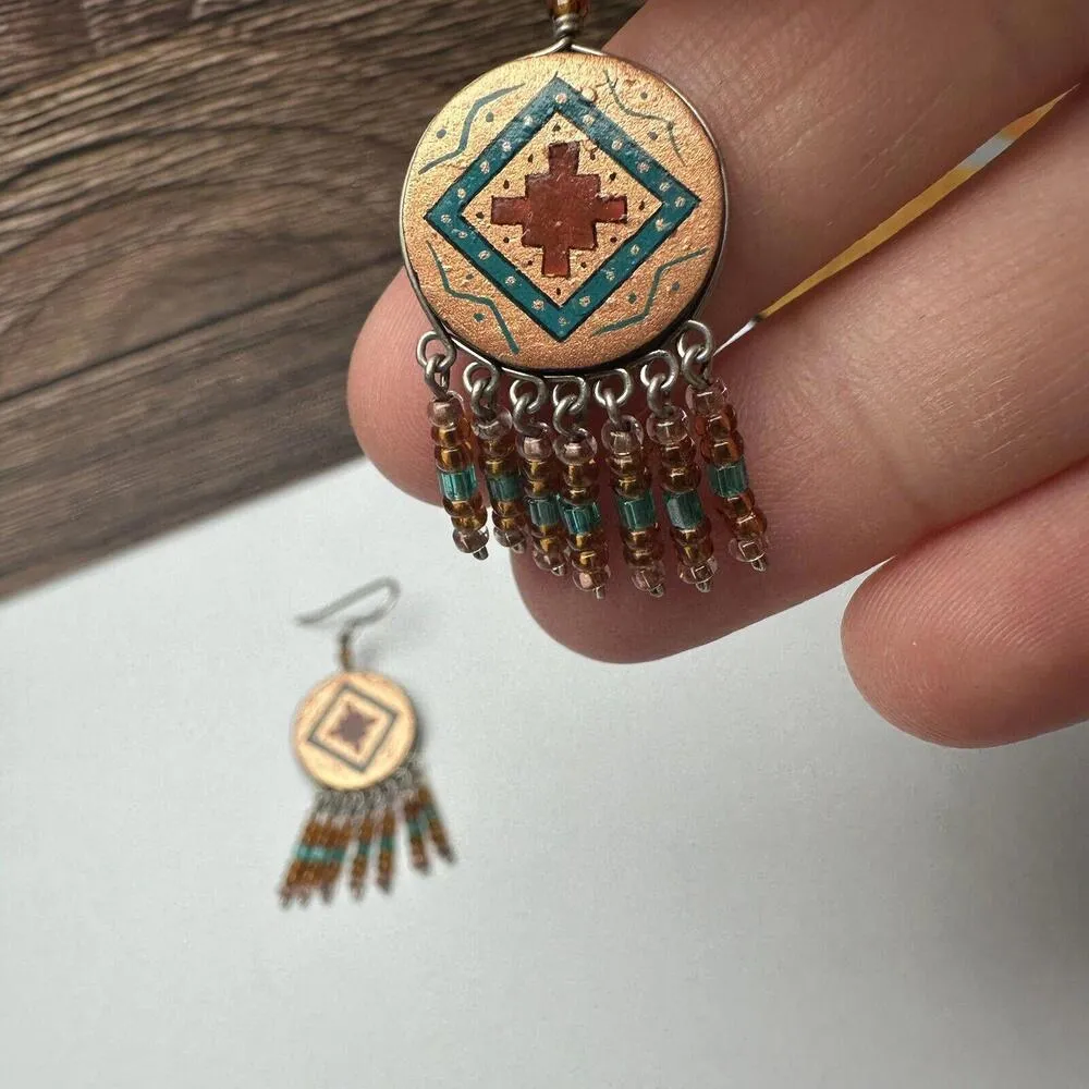 Native American Indigenous Style Dreamcatcher Dangle Drop Pierced Earrings - Image 3