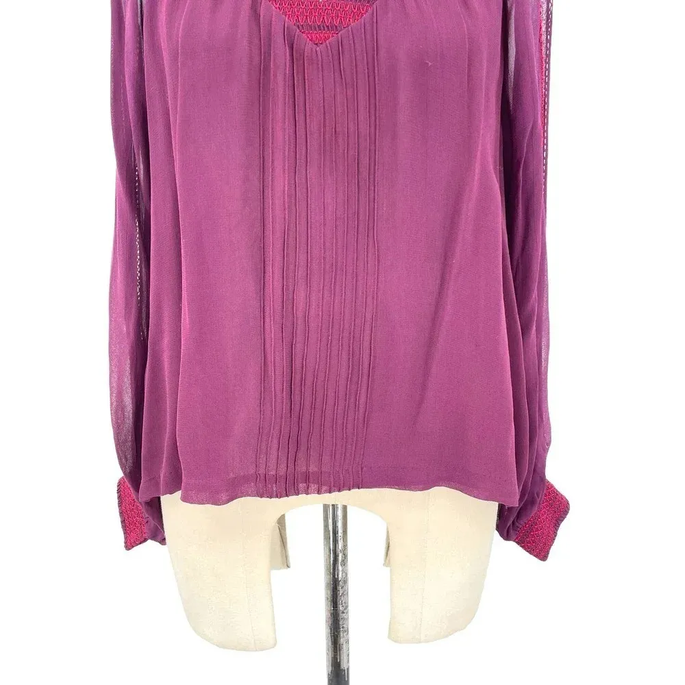 Antik Batik Frawley Embroidered Blouse Shirt Top Burgundy Purple Pink Size Small Red - Image 3