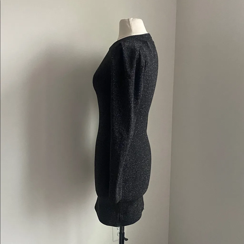 KNOW ONE CARES Metallic Bodycon Dress Womens Sz Medium Black Silver Long Sleeve - Image 4