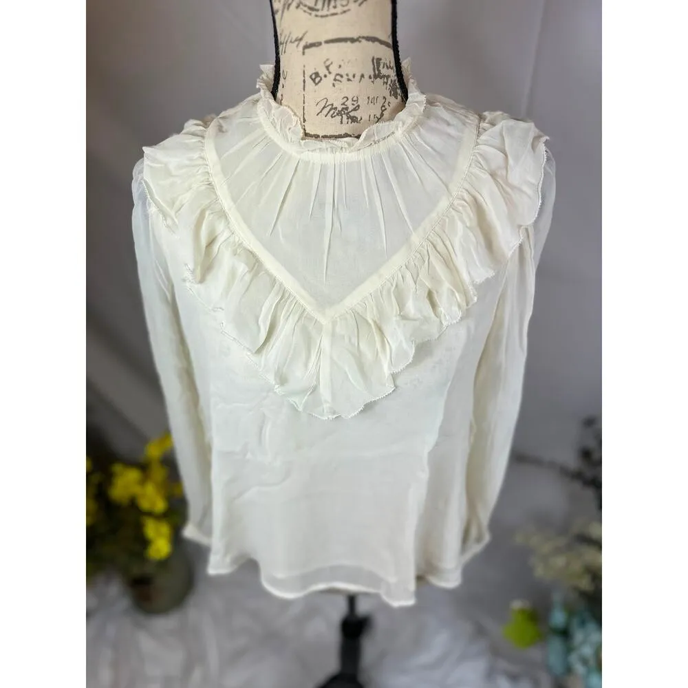 Joes Jeans The Bailey Pleated Blouse Ivory size XS - Image 6
