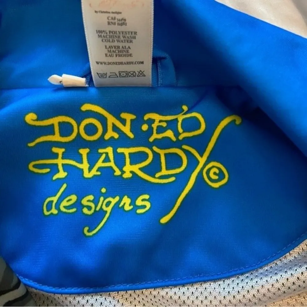 Don Ed Hardy Christian Audigier Blue Green Track Bomber Jacket Size Medium Y2K - Image 9