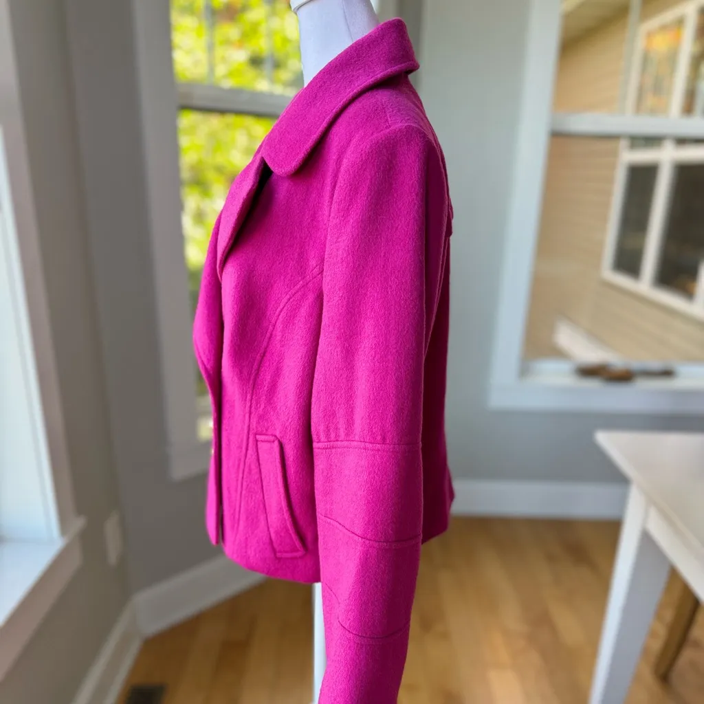 The Limited Hot Pink Fuschia Gold Button Wool Cropped Trench Jacket Large - Image 3