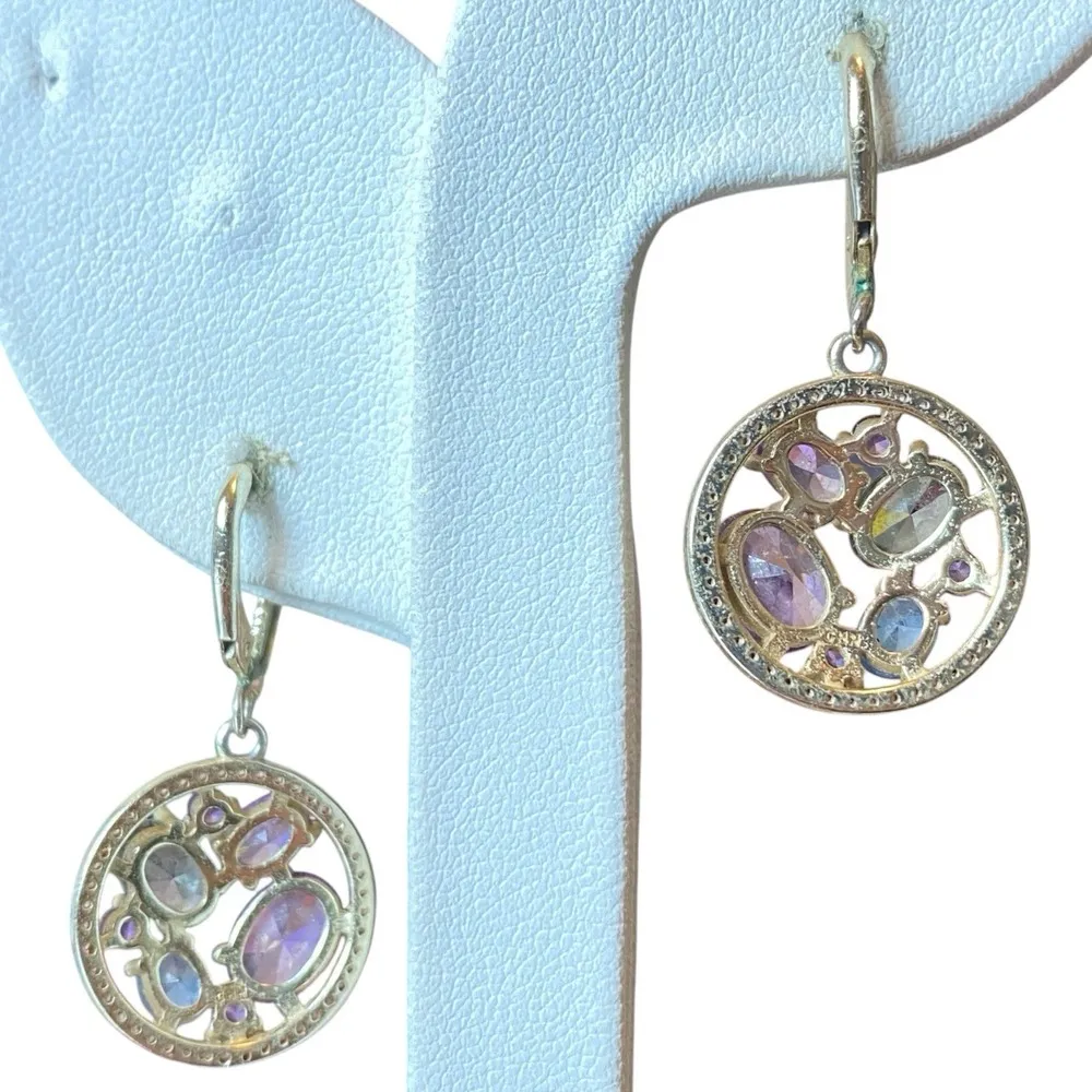 Gold Over Sterling Silver Blue Purple Green Topaz Dangle Elegant Drop Earrings - Image 6