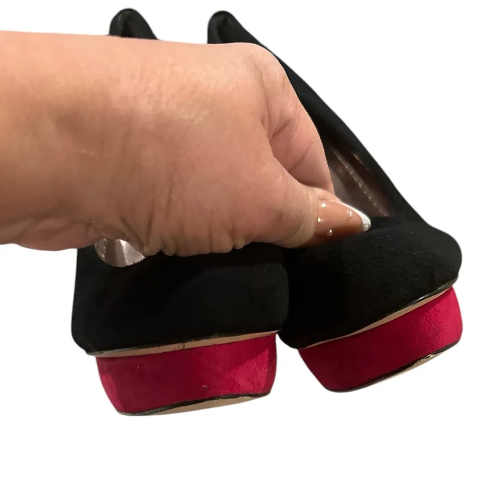 DV DOLCE VITA BOSTON SUEDE BLACK RED BOTTOM STILETTO PLATFORM HI HEEL PUMP SHOE Size 8.5 - Image 3