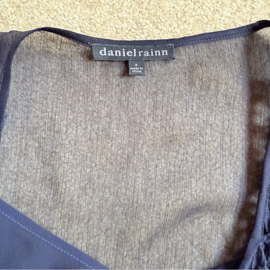 Daniel Rainn Midnight Blue Sheer Lace Peasant Blouse with Cami Small - Image 2