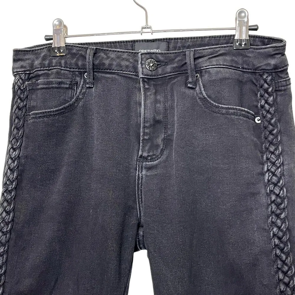 Driftwood Jeans Jackie Lace Trim Raw-hem Slim Jeans Black Stretch Denim Size 28 - Image 3