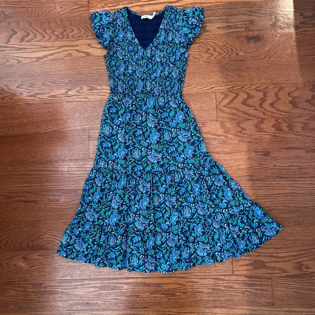 Vineyard Vines Floral Smocked Midi Dress In Anegada Floral Size XS Cap Sleeves - Image 16