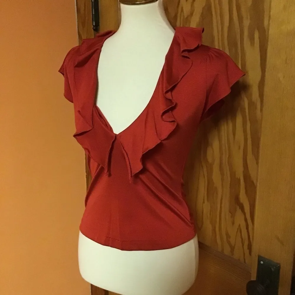 Sexy lady in red 90s plunging top - Image 5