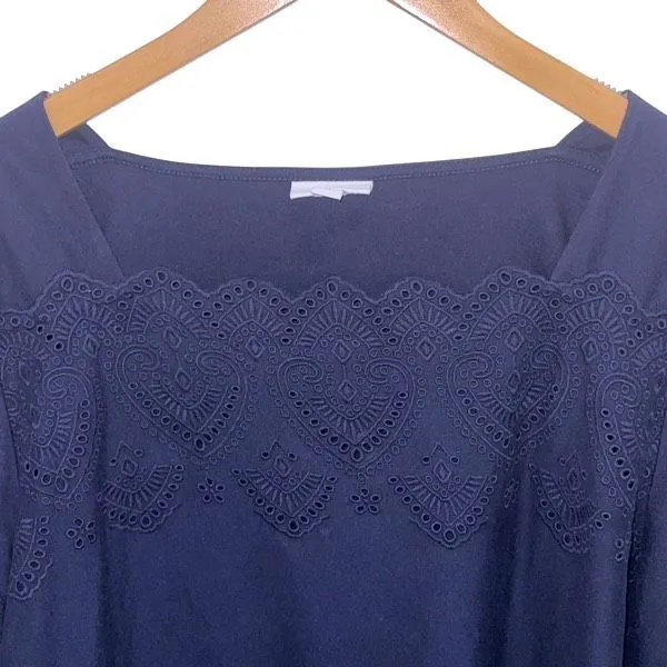 J.‎ Jill Eyelet Tunic Blouse Top Bell Sleeves Square Neck Navy Cotton Size XL Blue - Image 2