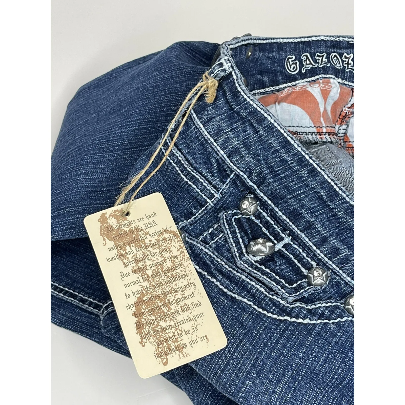 Gazoz Jeans Womens Size 8 Straight Leg‎ Denim Inseam 32" Cross Pants Blue - Image 8