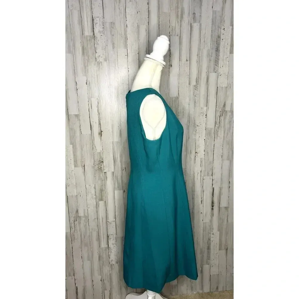 Jones New York Women's Size 10 Teal Sleeveless Sheath Fit & Flare Dress‎ - Image 3