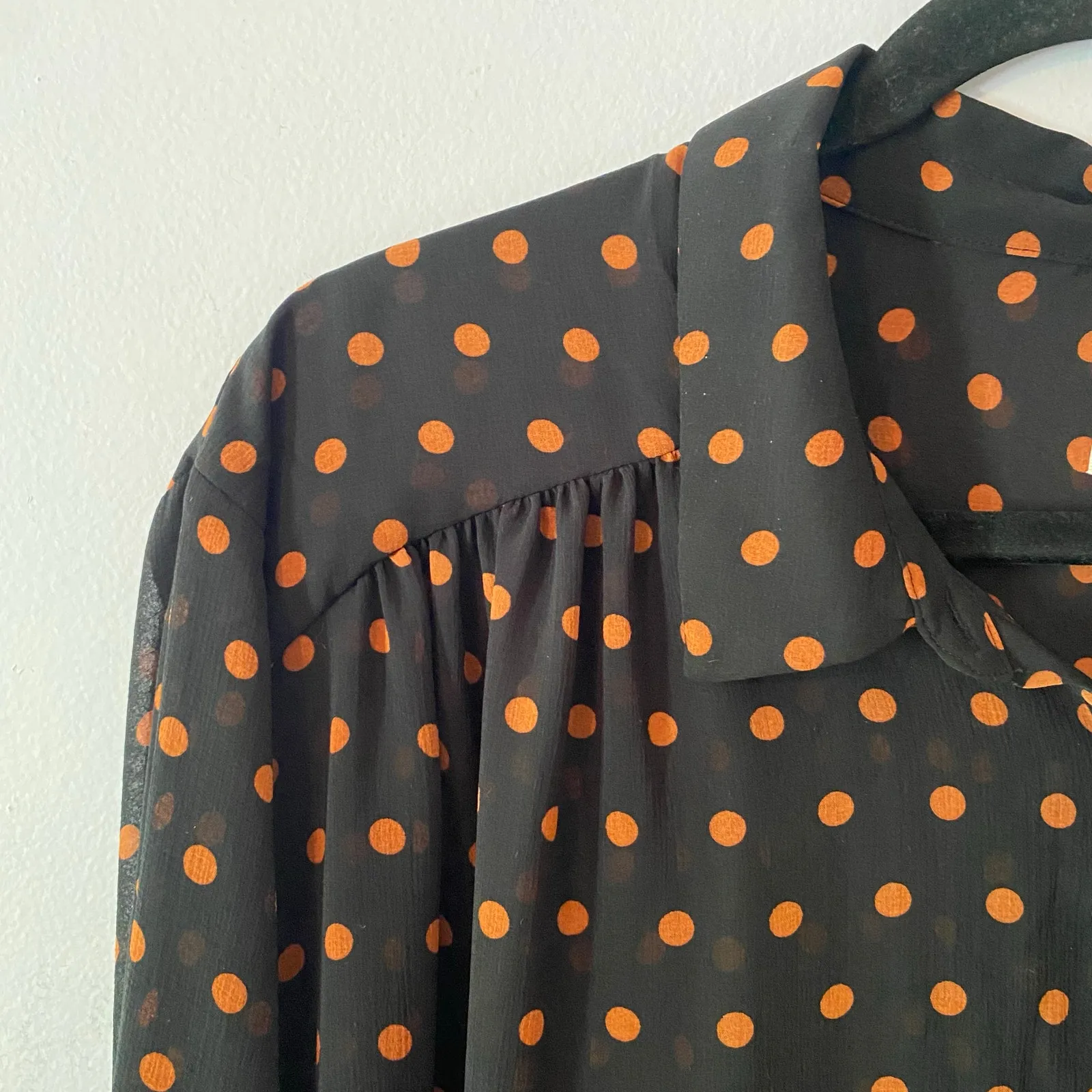 Free People Ciara Black Polka Dot Blouse Lightweight Transparent Women's Small - Image 4