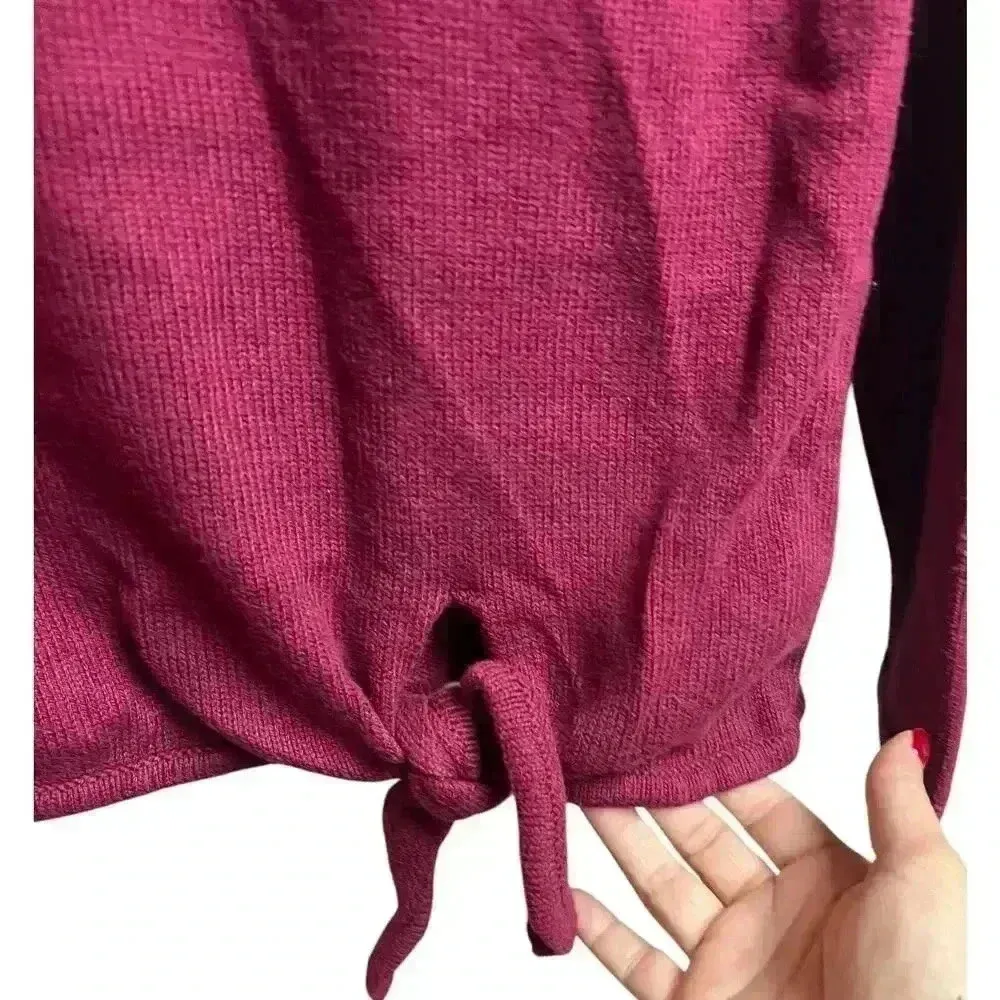 J.Jjill Pure Jill Medium Maroon Cotton/Wool Blend Sweater Front Tie Detail - Image 4