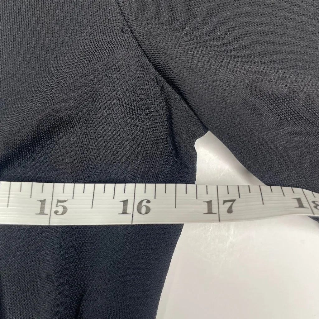 Black Long Sleeve Faux Wrap Dress Satin Tie Waist Cocktail Midi Small - Image 8