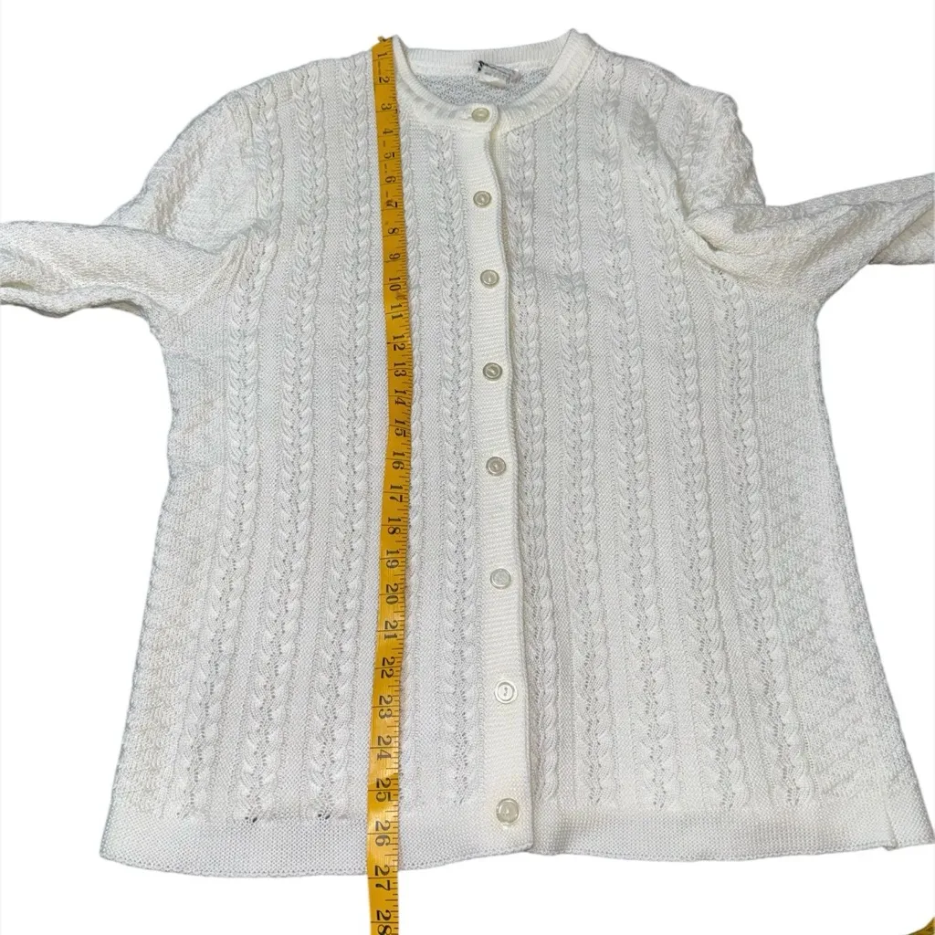 VTG Cuddle Knit White Cable Knit Button Up Cardigan Sweater Grandmacore Womens L Size L - Image 7