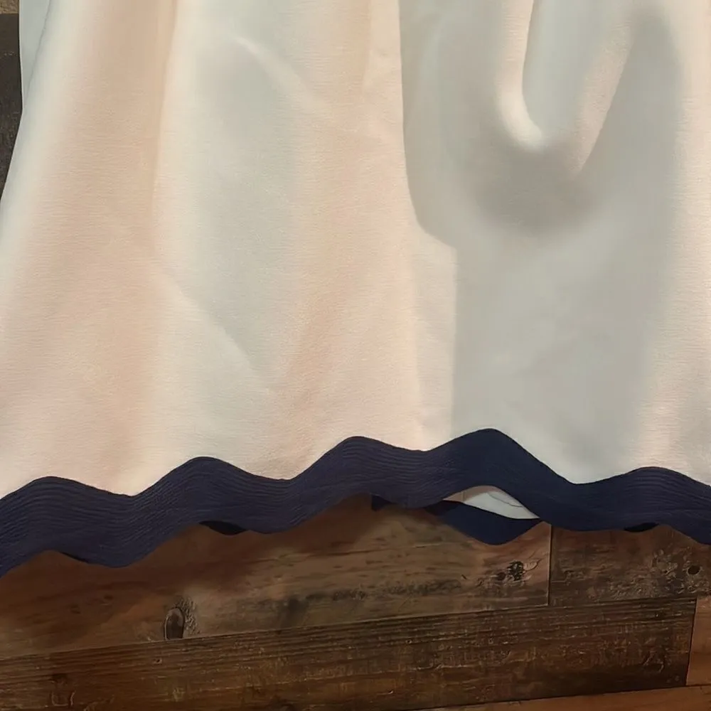 Sail to Sable Cream Cowl Neck Top with Back Buttons and Navy Rick Rack Trim - Image 2