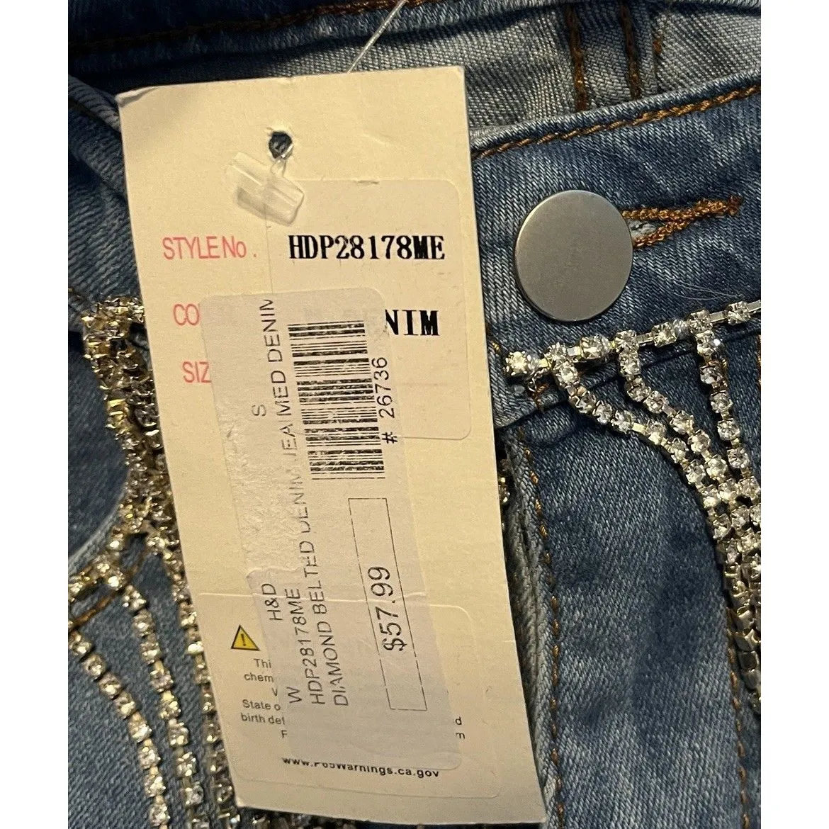 Hot & Delicious Rhinestone Fringe Jeans Y2K Inspired Distressed Womens Small NWT - Image 12