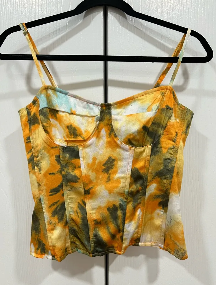 PrettyLittleThing Multicolor Orange Bustier Top (Size 6) & Side Skirt (Size 4) - Image 2