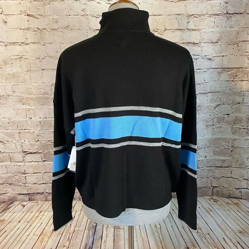 BP. Womens Black Blue Acrylic Mock Neck Quarter Zip Stripe Sweater Size XL NWT - Image 3