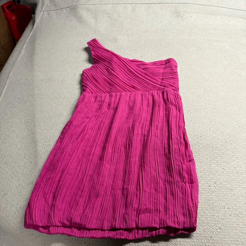 Theory Taliana Georgette Pink Silk One Shoulder Bubble Hem Crepe Mini Dress 10 - Image 8