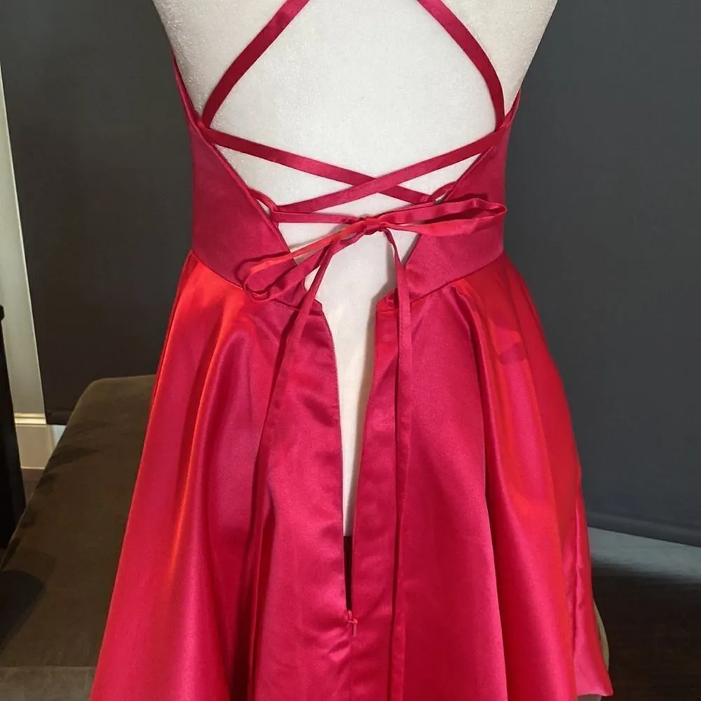 Women’s Short Pink Prom Party Homecoming Dress Criss Cross Back Ties Size 0 NWOT - Image 8