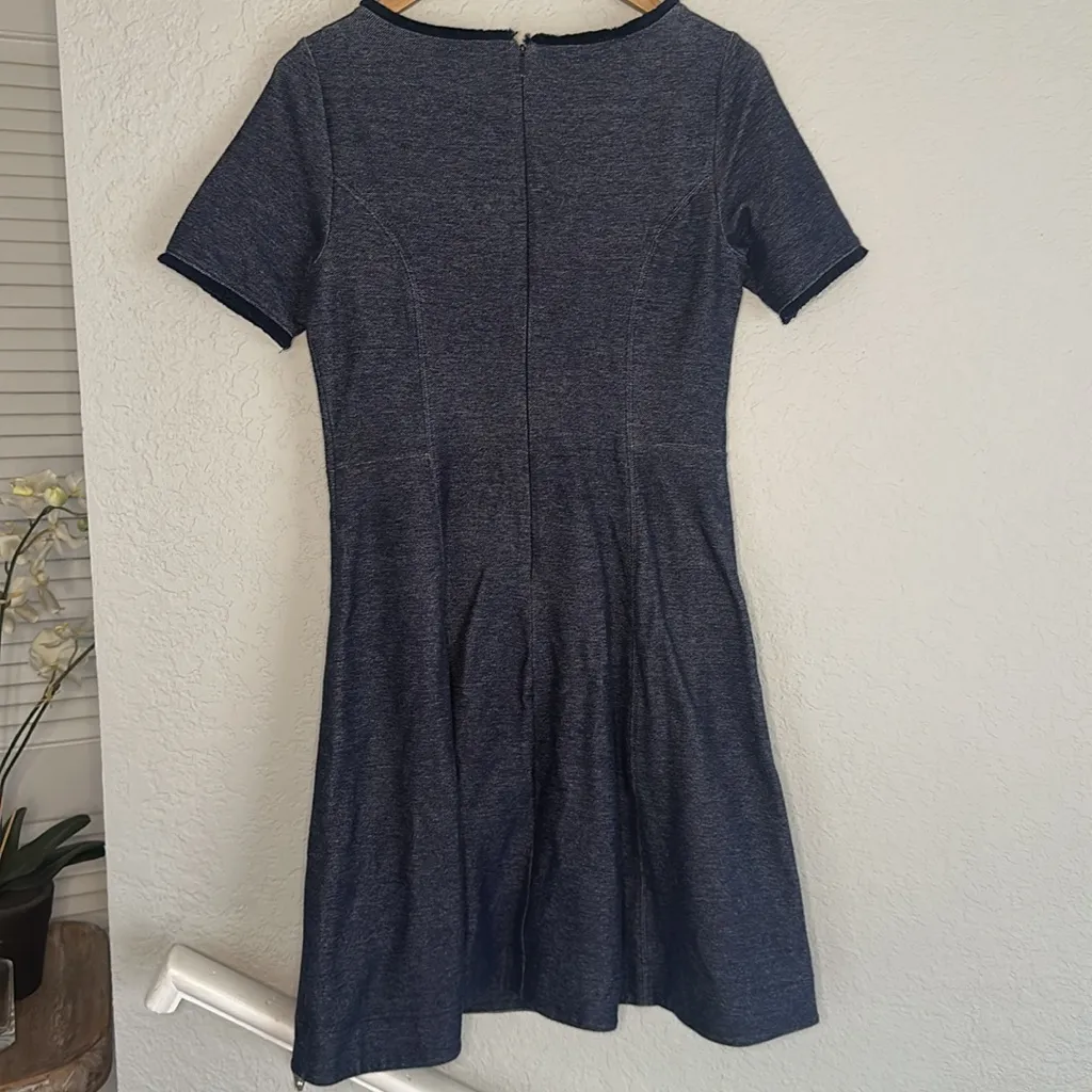 Banana Republic Blue Chambray Denim Dress Short Sleeve Fringe A Line Preppy - Image 7