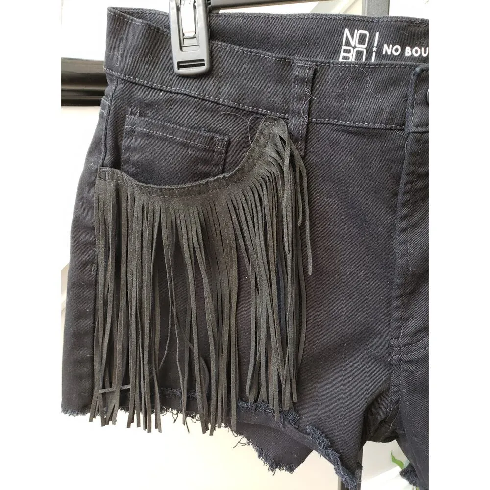 No Boundaries Women's Black Fringe Festival Shorts XS Cotton Spandex Western - Image 5