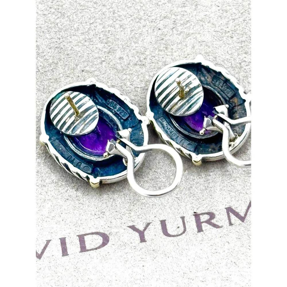 DAVID YURMAN 14K Gold & 925 Silver Oval Albion Amethyst Earrings - Image 6