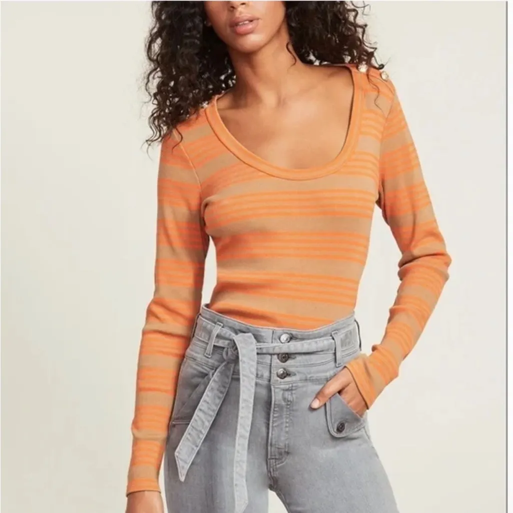 Veronica Beard Lizzie Striped Brown Tan and Orange Long-Sleeve Top - Image 8