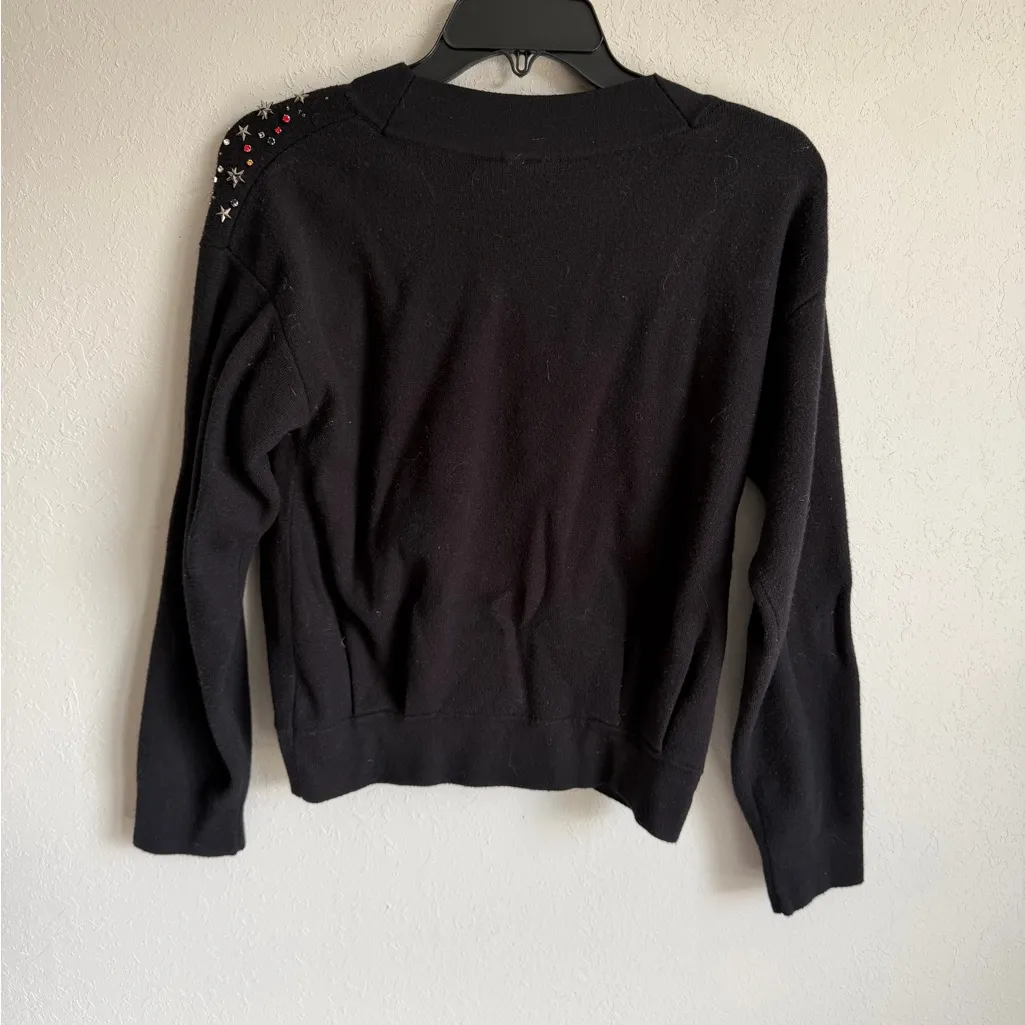 Moth Anthropologie Black Fallen Stars Beaded Button Boxy Cardigan Womens XS - Image 7