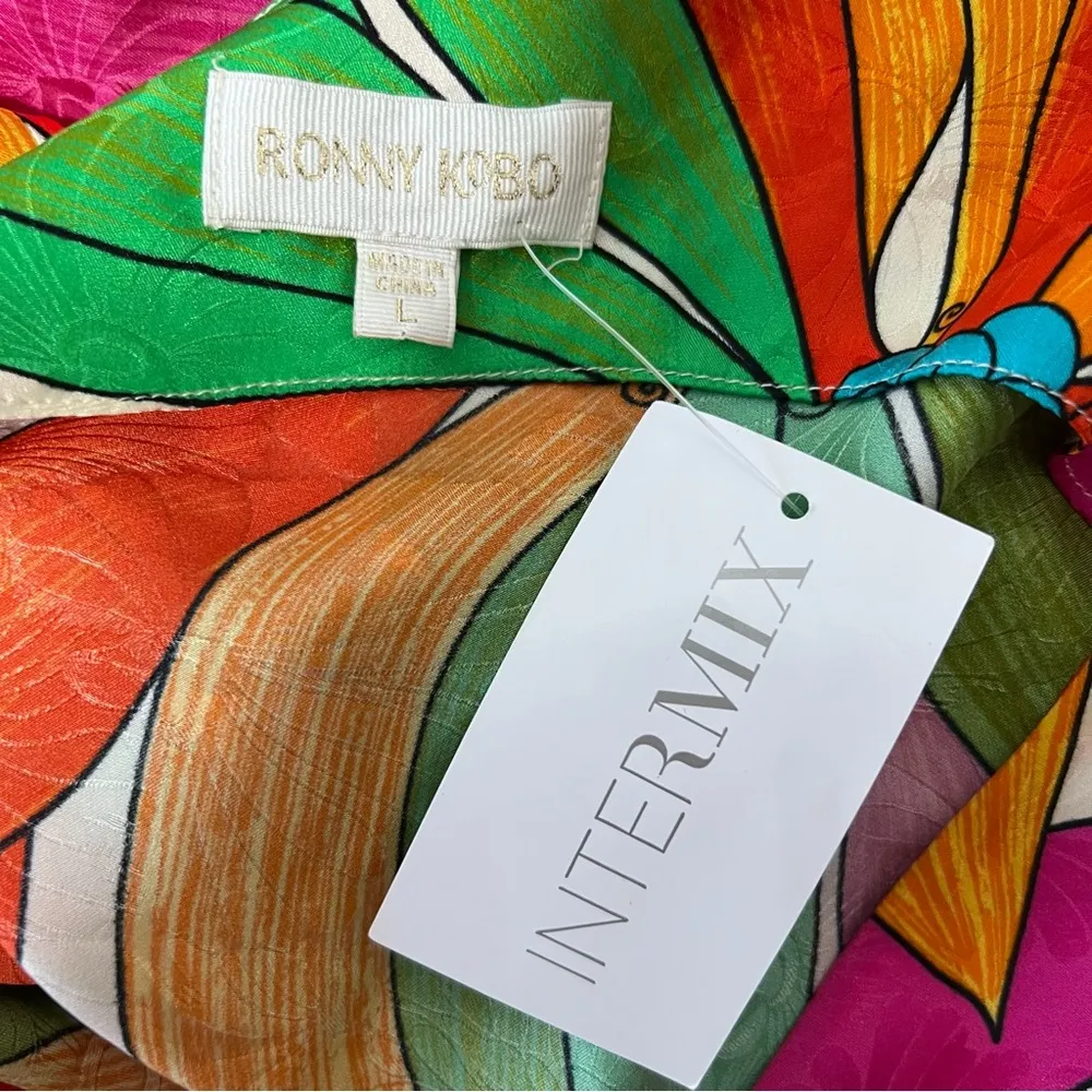 NEW NWT Ronny Kobo Gildo One Shoulder Silk Midi Dress In Jungle Floral Multiple Size L - Image 11