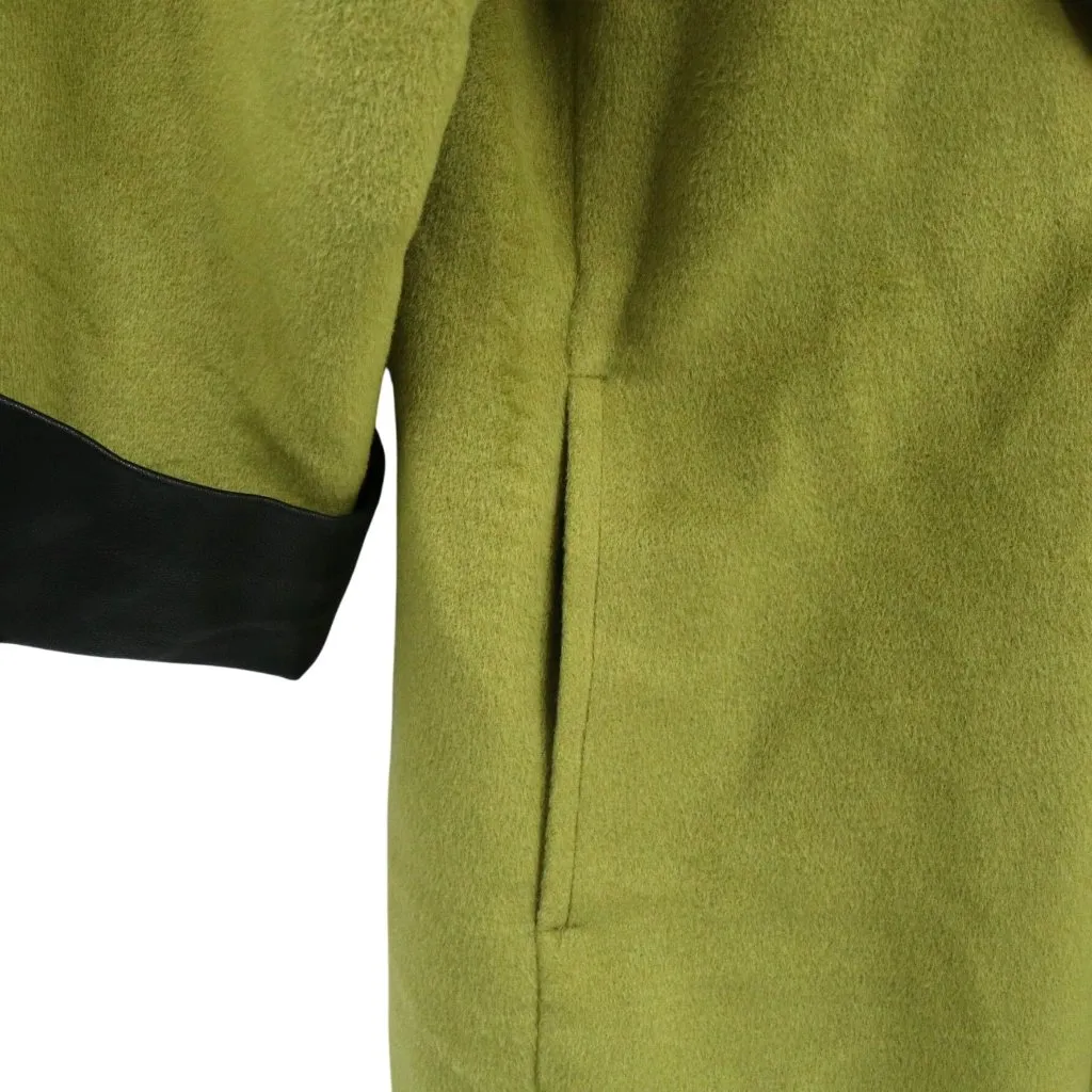 NWT Caroline Rose Green Black Faux Leather Trim Longline Jacket Coat XS - Image 4