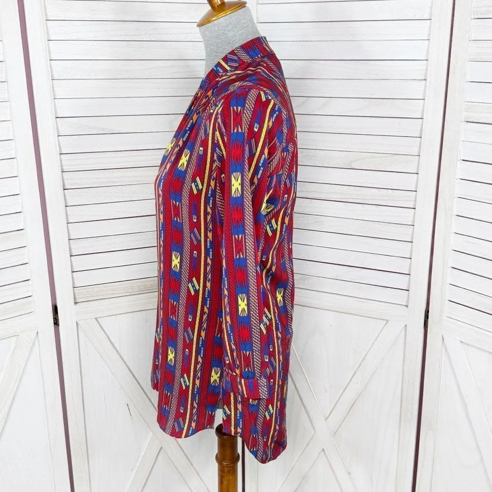 Amanda Uprichard Aztec Native Print‎ Silk Tunic Blouse Red Small - Image 2