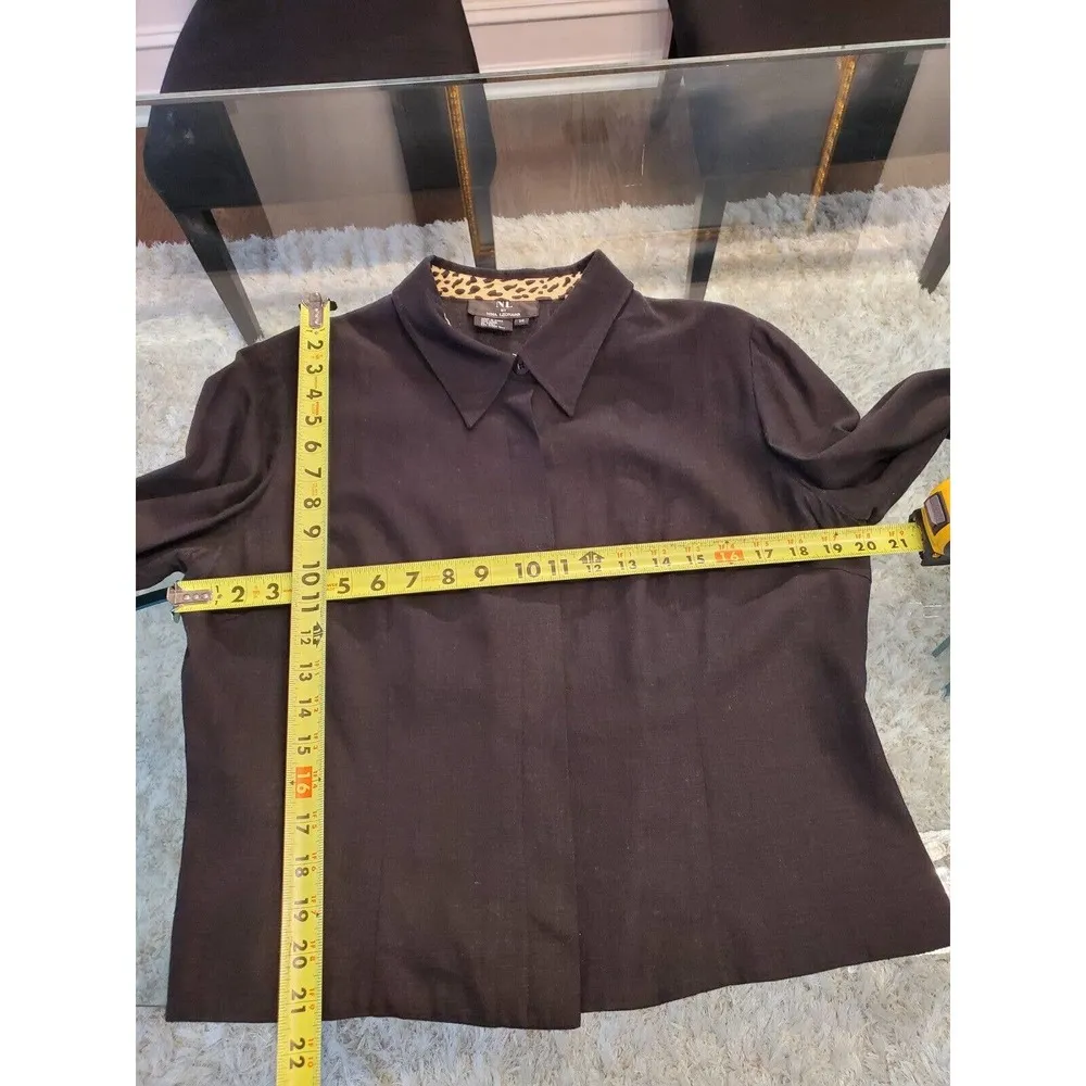 Nina Leonard Women Black Linen Collared Long Sleeve Casual Button Down Shirt L - Image 10