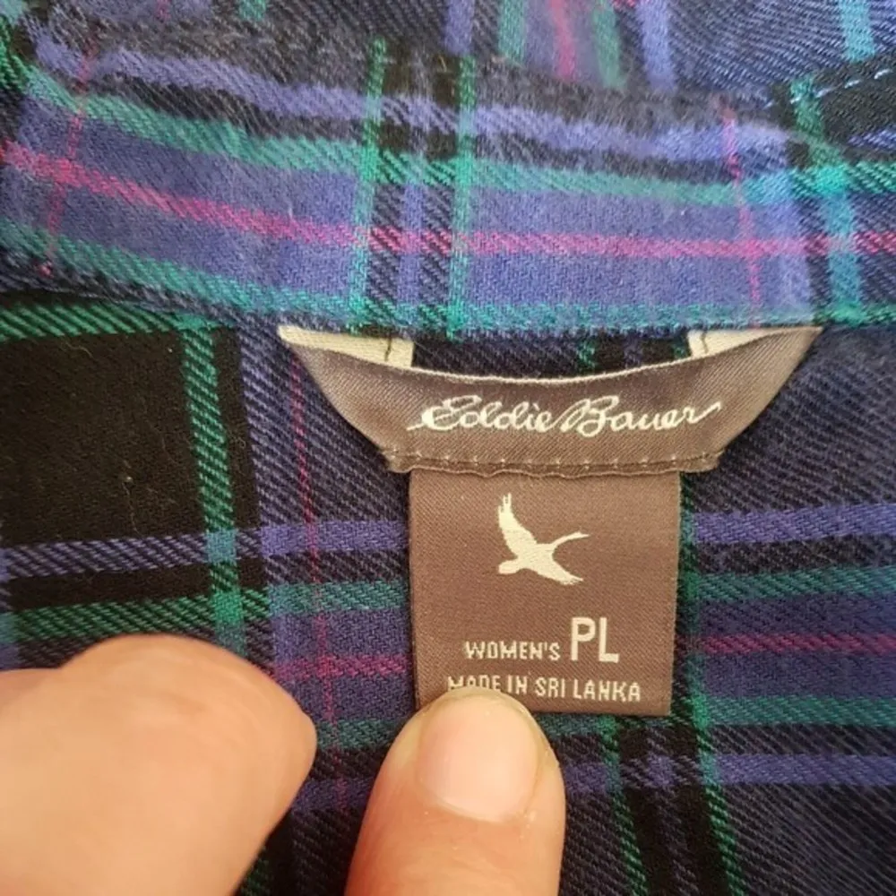 Eddie Bauer Button down Womens Size PL Petite Large Blue Rodeo Western Plaid - Image 9
