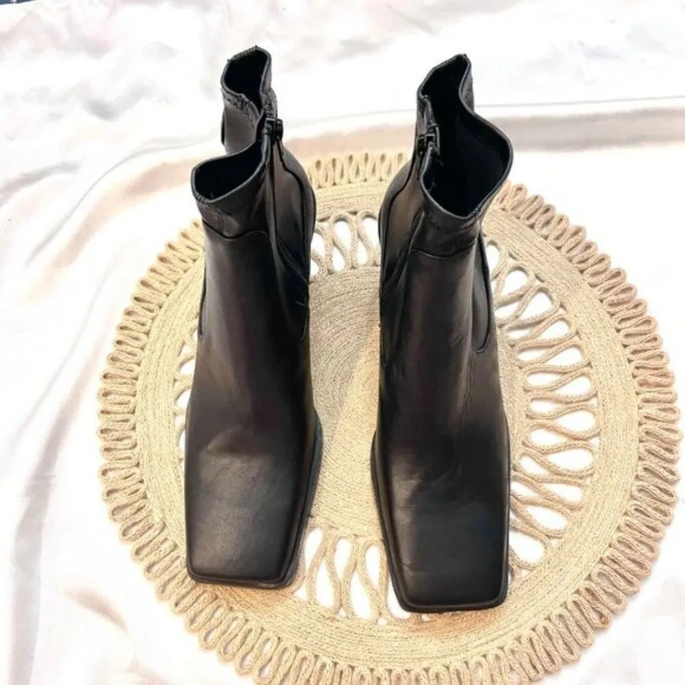 Zara Women Leather Black Cowboy Heel Ankle Boots with Square Toe Size EU 40 - Image 2