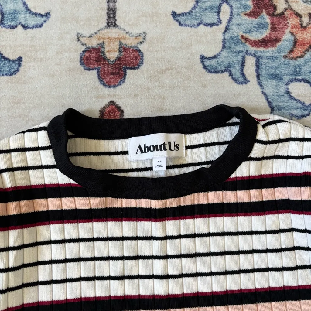 REVOLVE About Us Lennea Ribbed Long Sleeve
Cropped Sweater Black Pink Striped XS - Image 2