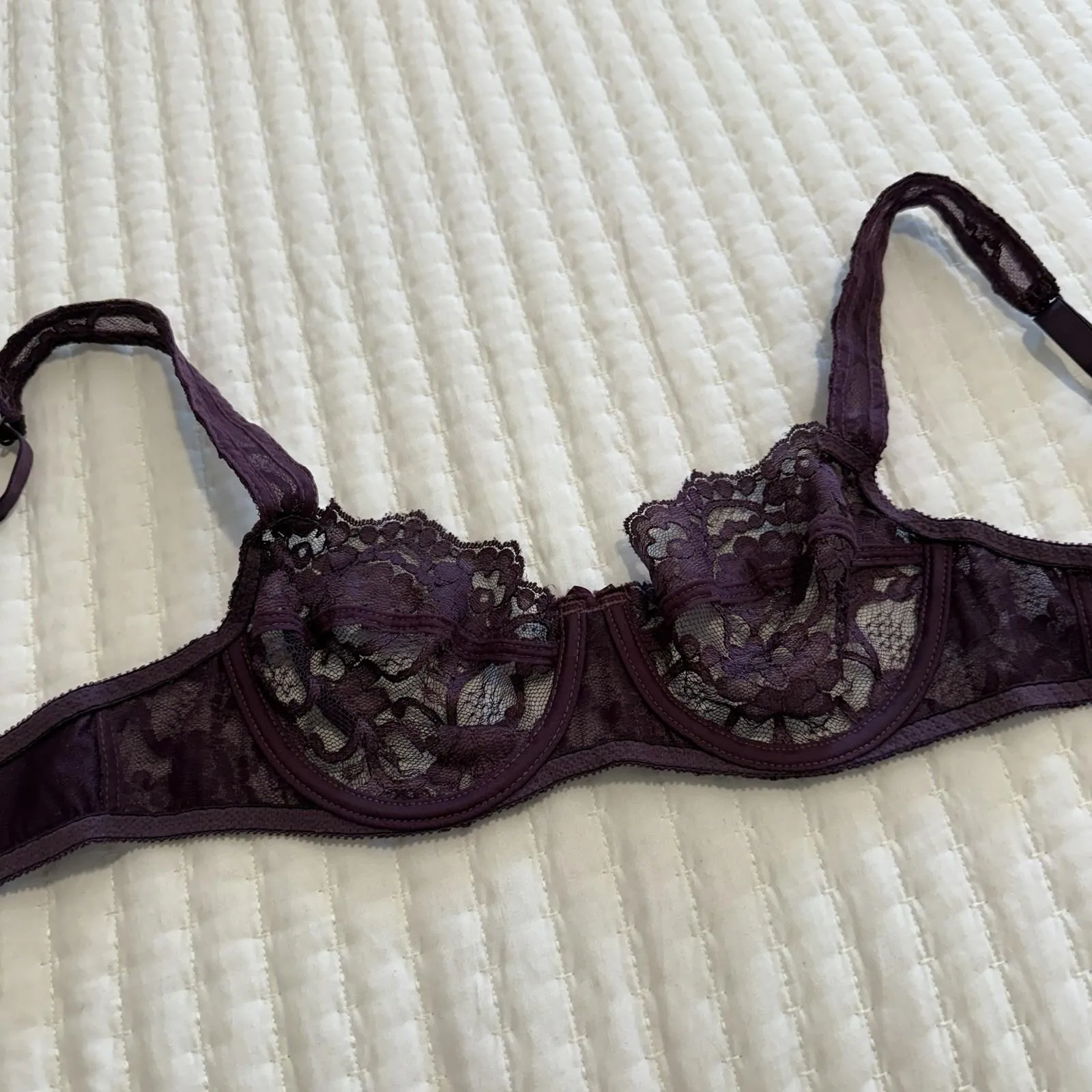 Vintage Victoria’s Secret Unlined Underwire Bra 36B Purple Lace Made In USA Size undefined - Image 5