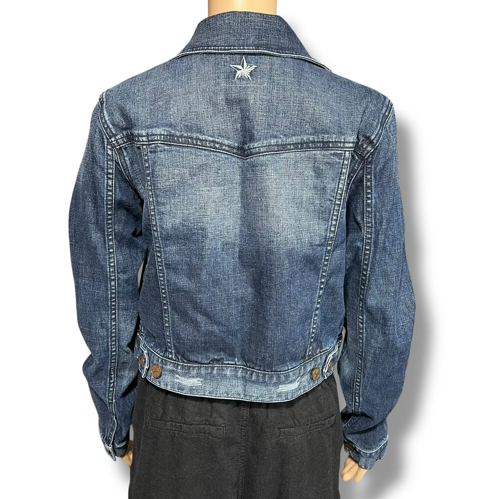 Peoples Liberation Womens Denim Blue Jean Jacket Dark Wash Short Length Medium - Image 6