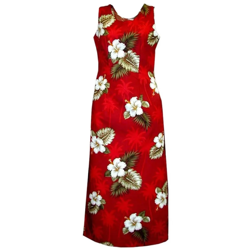 New Pacific Legend Tropical Hibiscus Monstera Hawaiian Tank Maxi Dress Red XL - Image 9