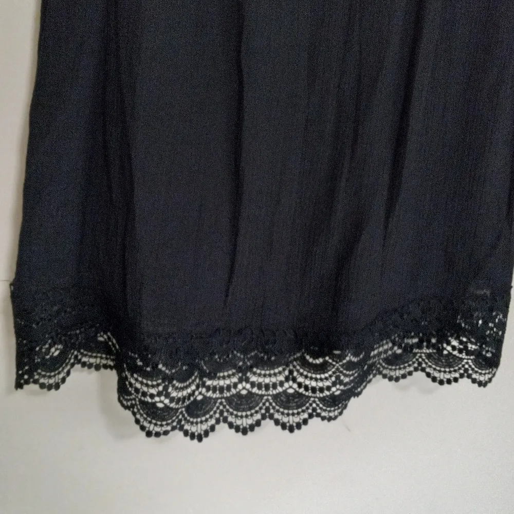 Wrangler S Boho Western Lace Trimmed Peasant Tunic Top Cowgirl Style in Black - Image 4