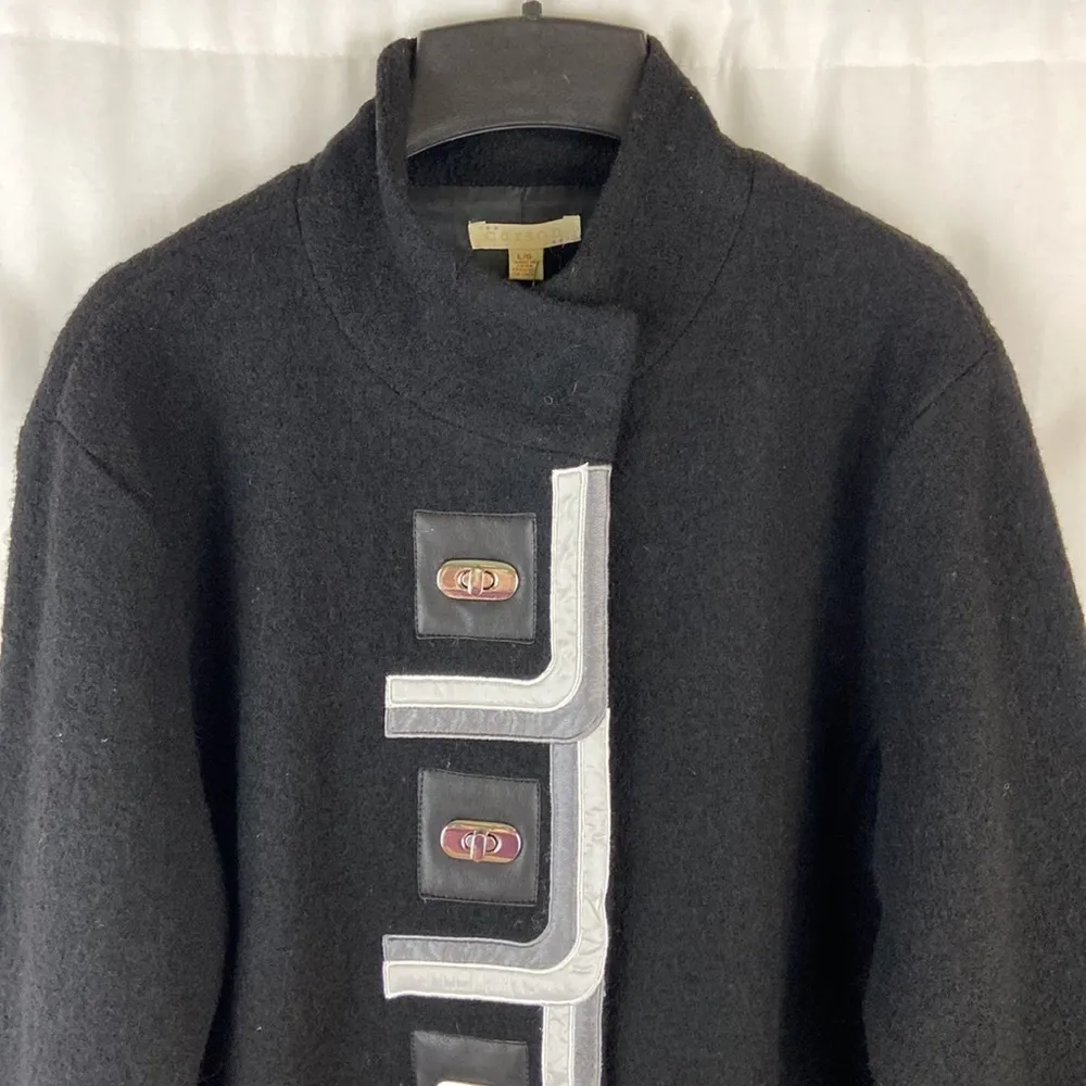 Carson Black Wool Steampunk Jacket Silver Twist Buttons Appliqué Ribbon Large - Image 3